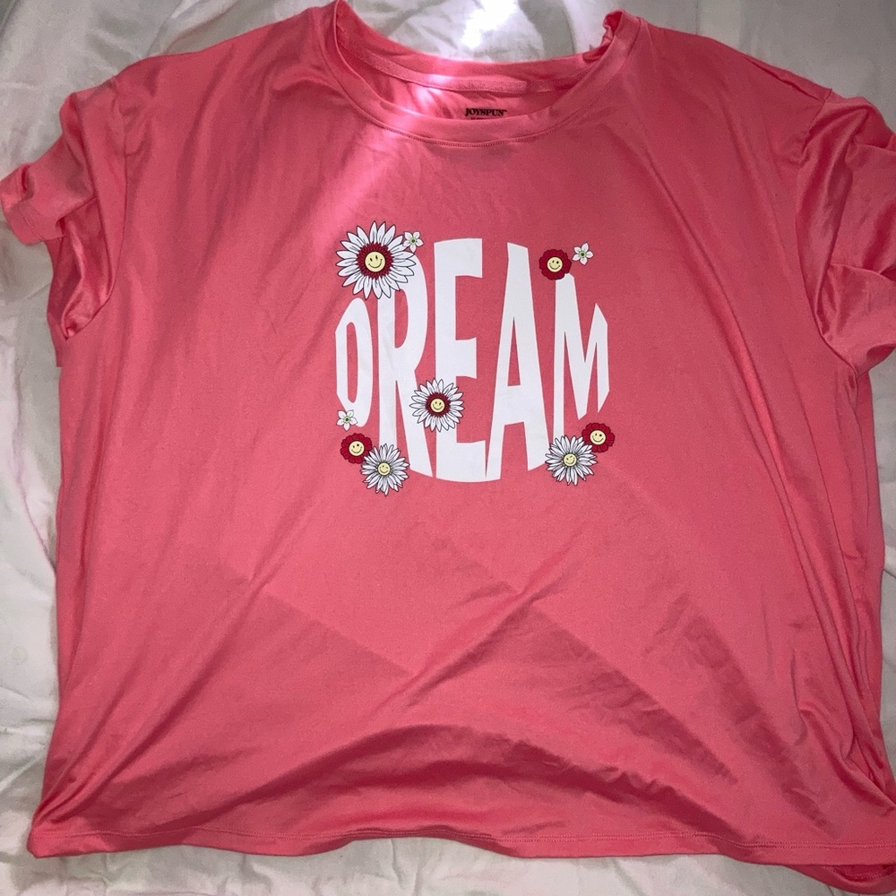 Short Sleeve Shirt: ‘Dream’ pink/salmon Women’s 3X Recycled Polyster/Spandex Tee